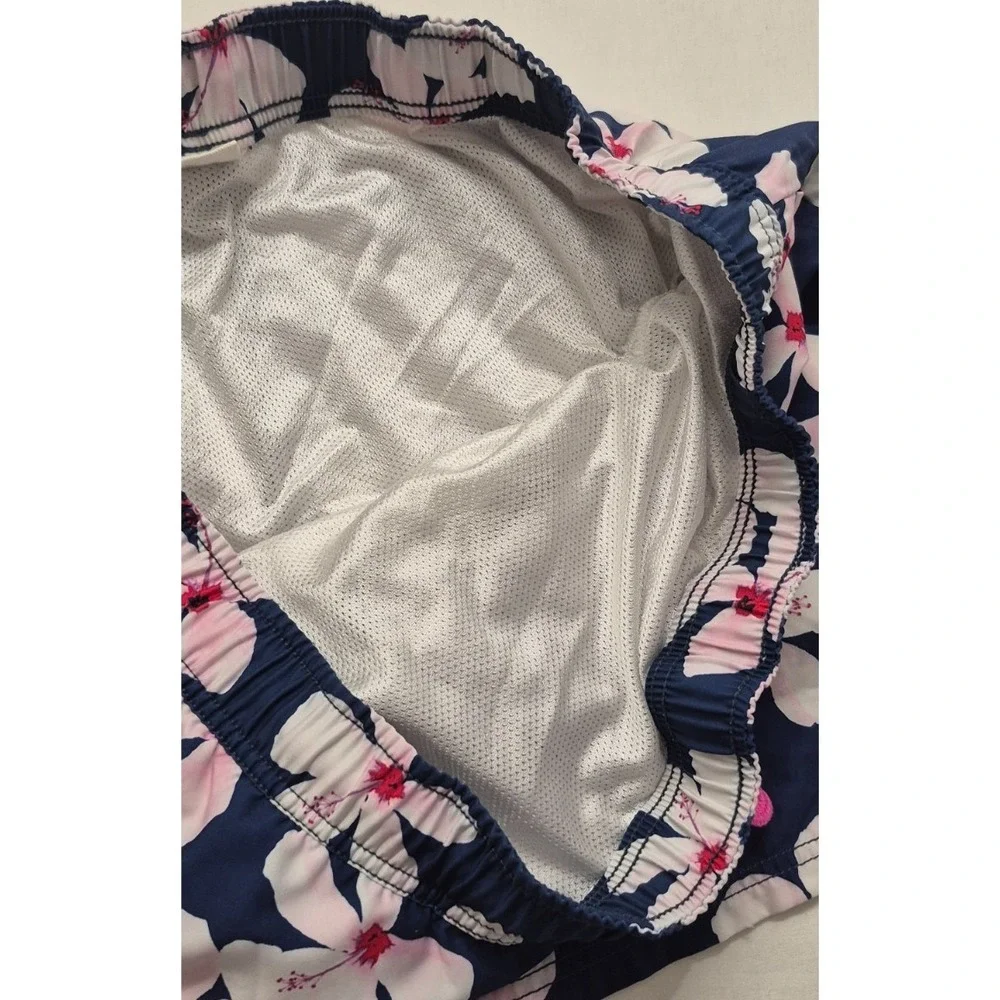 Sperry men's navy blue floral print swim trunks XL drawstring mesh lining pocket